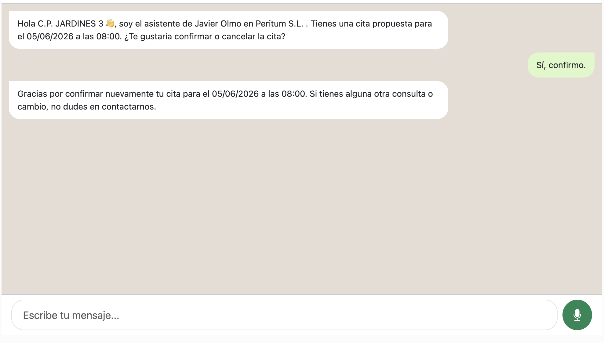 Chat bot de confirmación