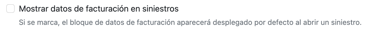 Configuración datos de facturación