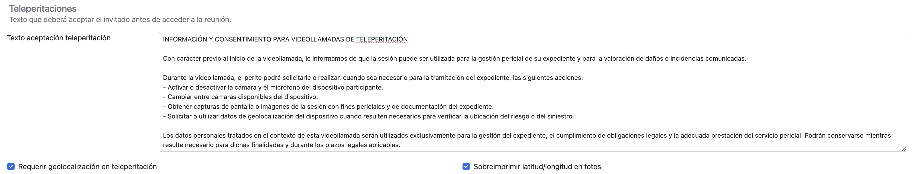Configuración teleperitación