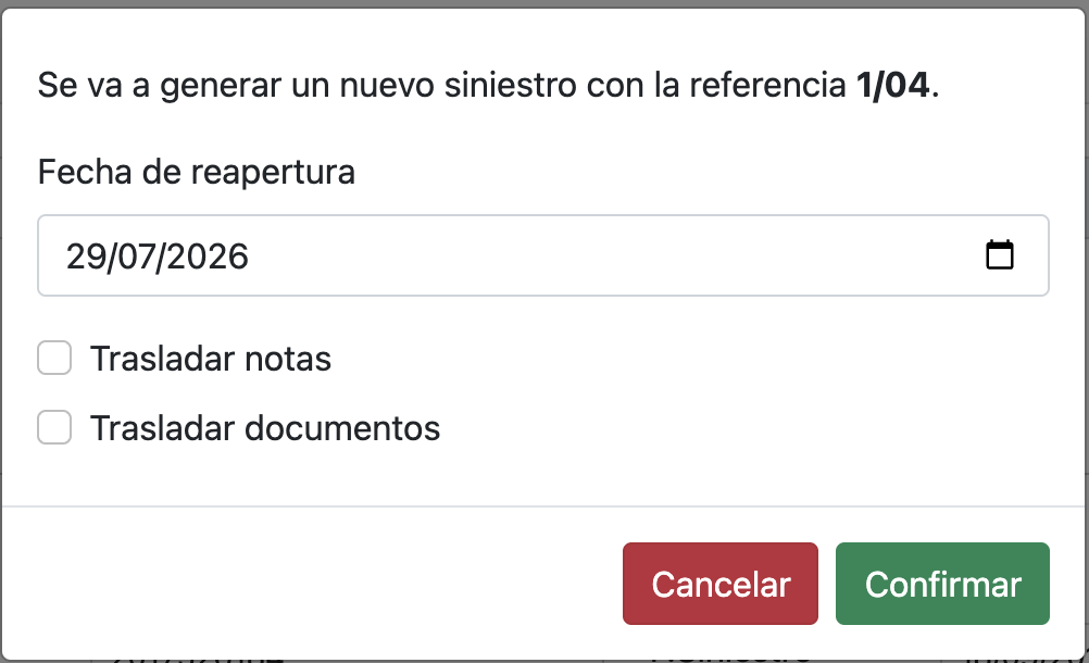 Modal duplicar siniestro